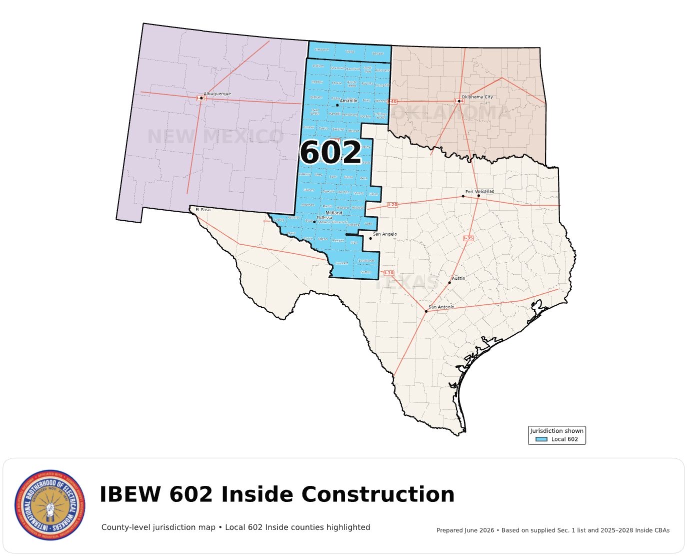 IBEW Local 602 inside construction jurisdiction map