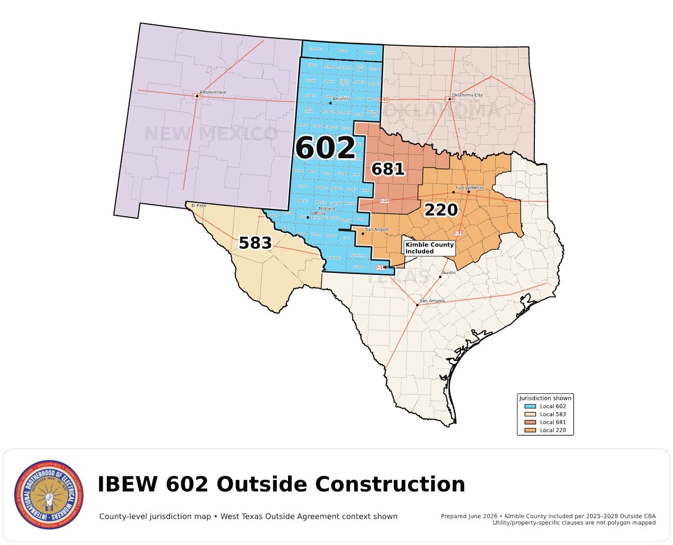 IBEW Local 602 outside construction jurisdiction map